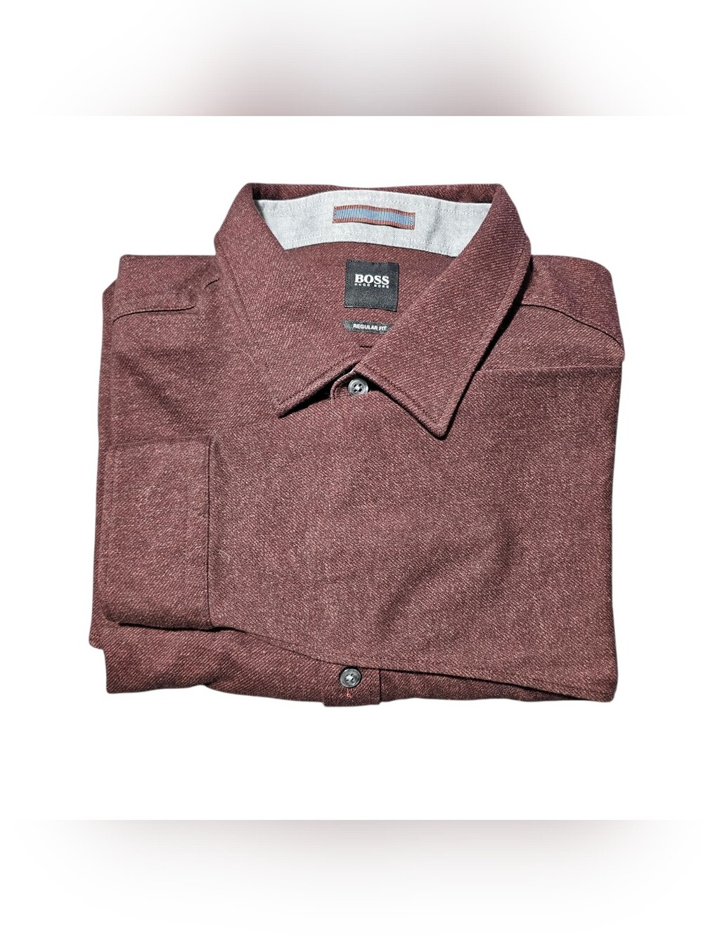 BOSS Hugo Boss Men's XXL Burgundy Solid Regular Fit L/S Button-Front Shirt